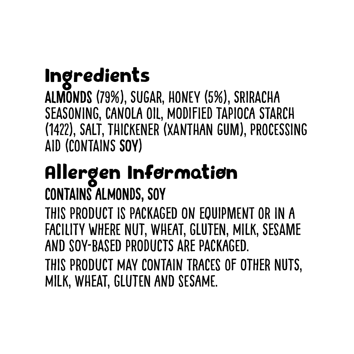 Grz honeysriracha almonds 400g ingredients