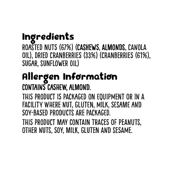 Grz Nip+ingredients 2023 Grz Nuts+mixes Cranberrynutmedley 515g Ingredients