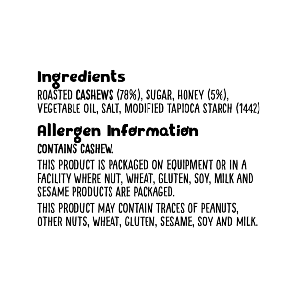 Grz Nip+ingredients 2023 Grz Nuts+mixes Honey Roasted Cashews 450g Ingredients