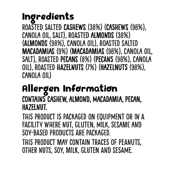 Grz Nip+ingredients 2023 Grz Nuts+mixes Roasted+salted Deluxe Nuts 400g Ingredients