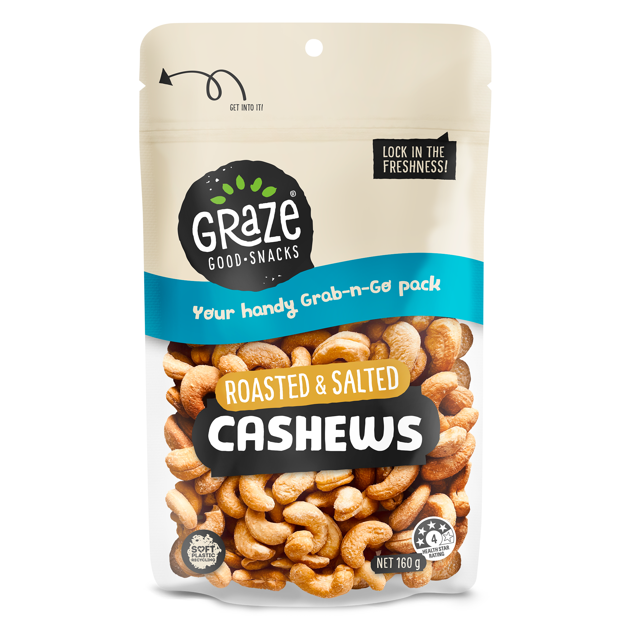 GRZ Grab n Go Roasted & Salted Cashews 160g 2025 (ID 134525)