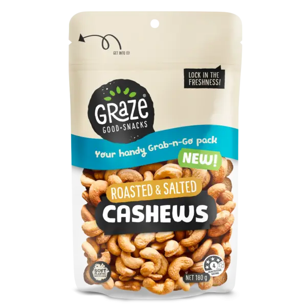 Grz Grab N Go Roasted & Salted Cashews 180g 2024