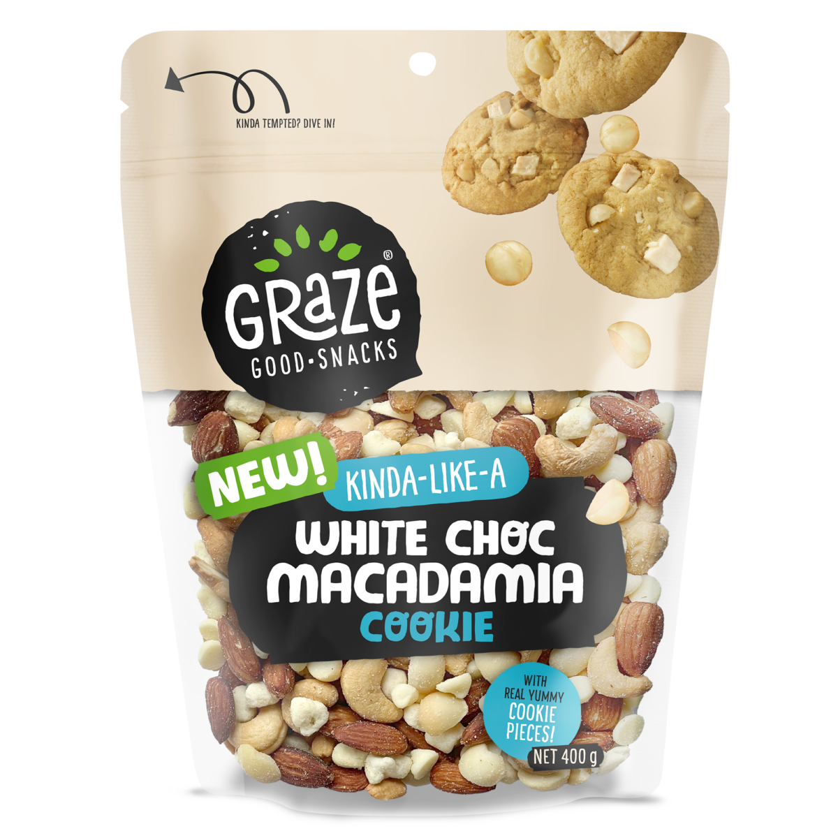 NEW Graze KINDALIKEA White Choc Macadamia Cookie 400g GRAZE