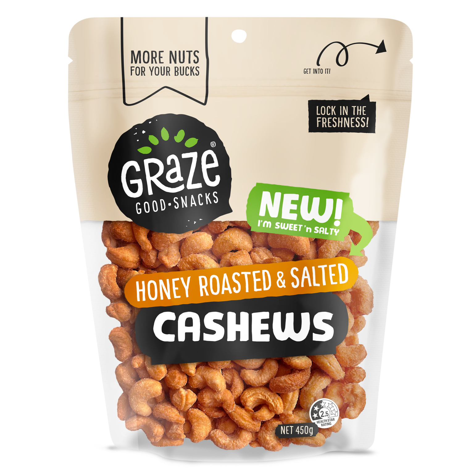 Honey Roasted & Salted Cashews - 450g - Graze