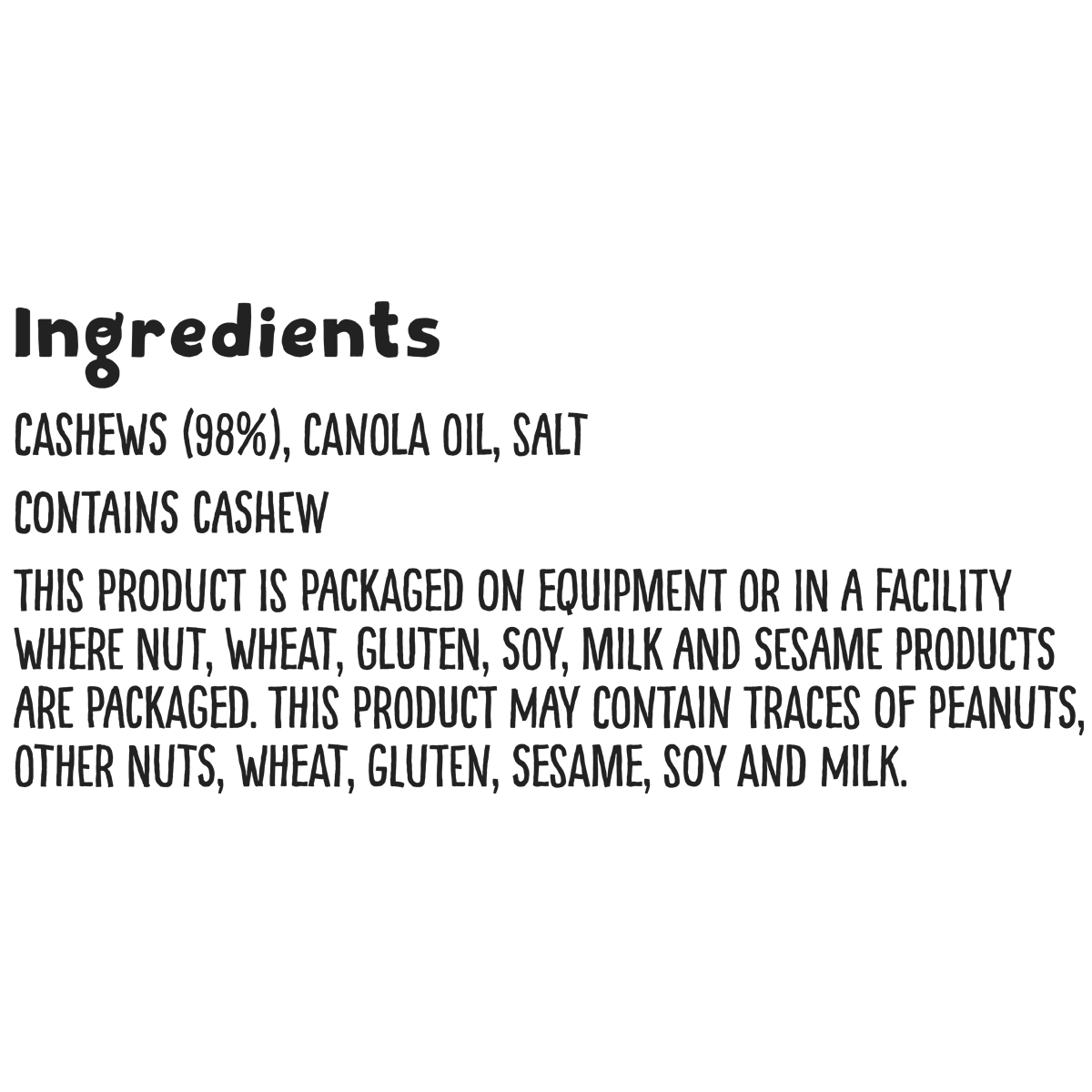Graze R&S Cashews 160g Ingredients